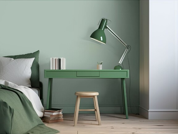 Zielony "total look" w sypialni