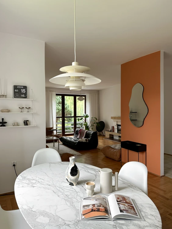 Jadalnia pomalowana kolorem Biały i Miedziany brąz Dekoral EFFECT 3in1  