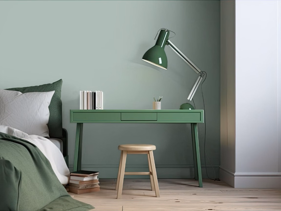 Zielony "total look" w sypialni